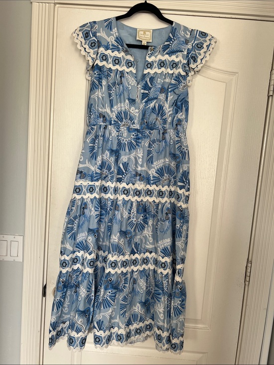 Sail to Sable Dresses & Skirts - Sail to Sable Blue Floral Midi Dress with White Trim